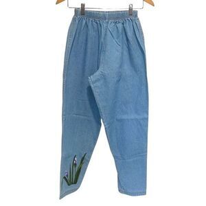 Sunbelt Denim Jeans Vintage Floral Hand painted Pull On Light Wash Mom Trend Med